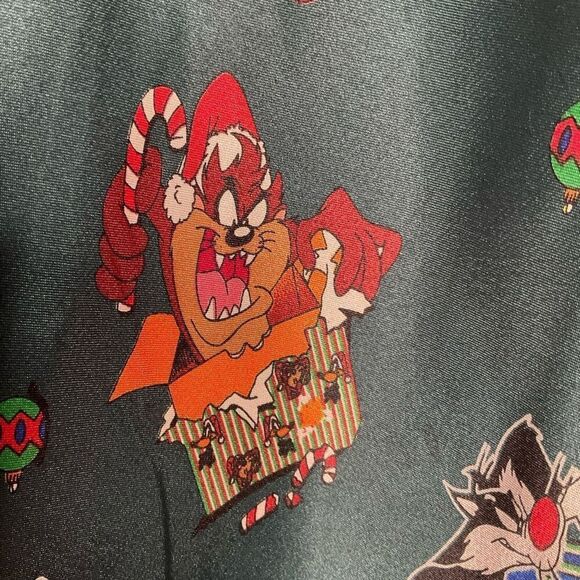 Vintage Looney Tunes Night Dress Gown Satin Chemise Christmas‎ Green M 97’s Y2K - Picture 6 of 9